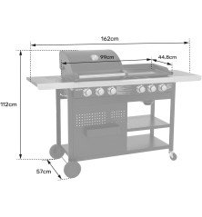 Barbecue gaz VESUVIO – 6 brûleurs avec plancha – 18 kW – 14 couverts