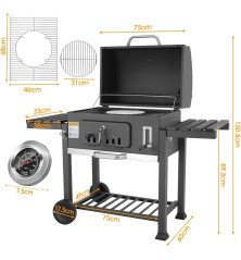 Barbecue Charbon XXL TLSUNNY – Pratique, Robuste et Mobile – 152 x 136 x 60 cm